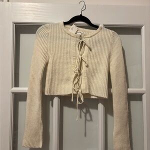 Urban Outfitters Cream Tie-Front Crop Top Sweater S